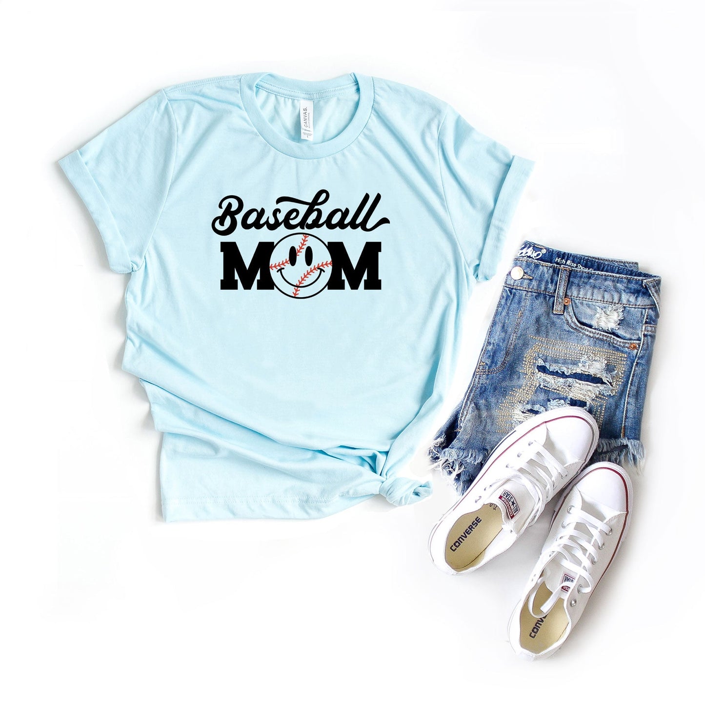 Baseball Mom Smiley Face | Short Sleeve Crew Neck
