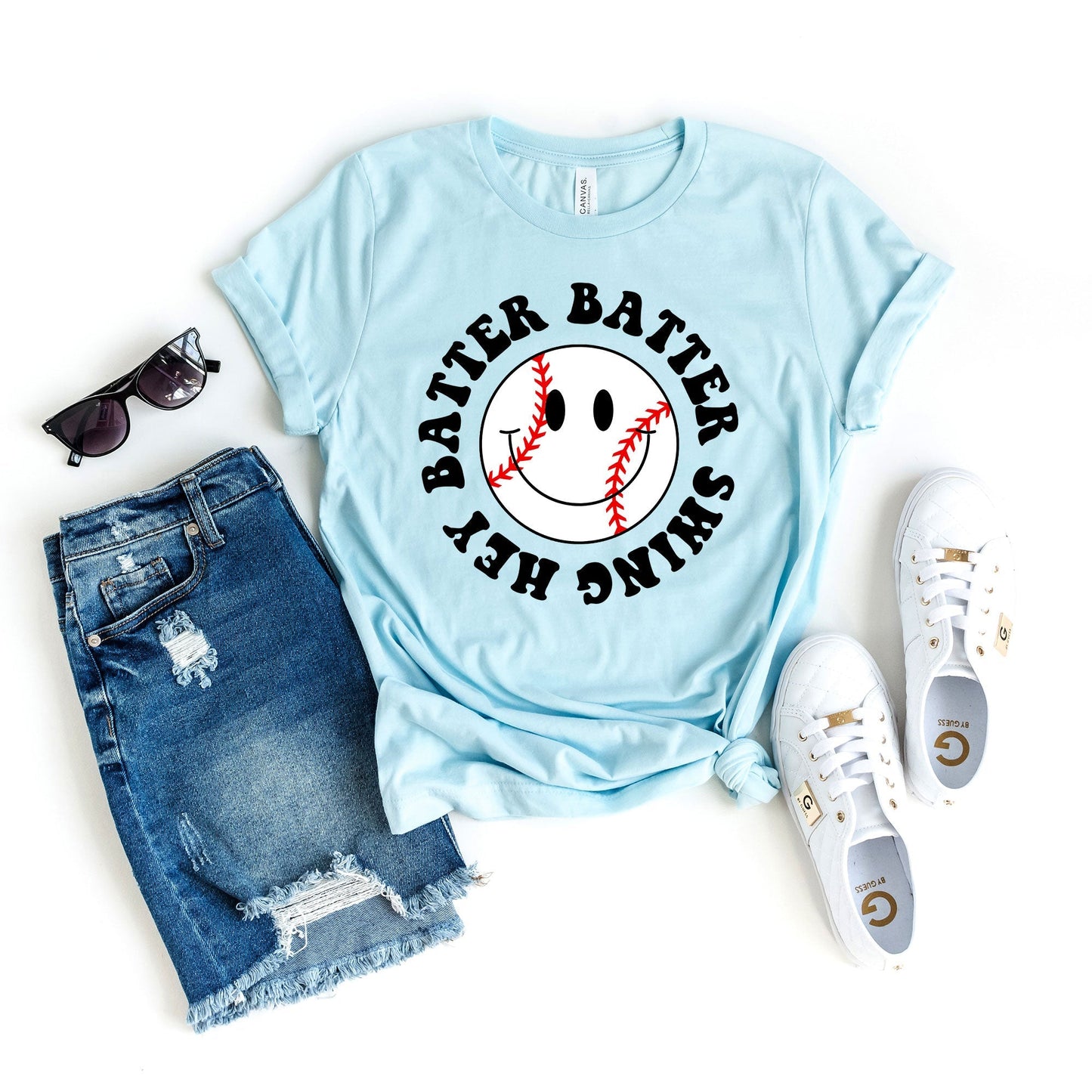 Hey Batter Batter Smiley Face | Short Sleeve Crew Neck