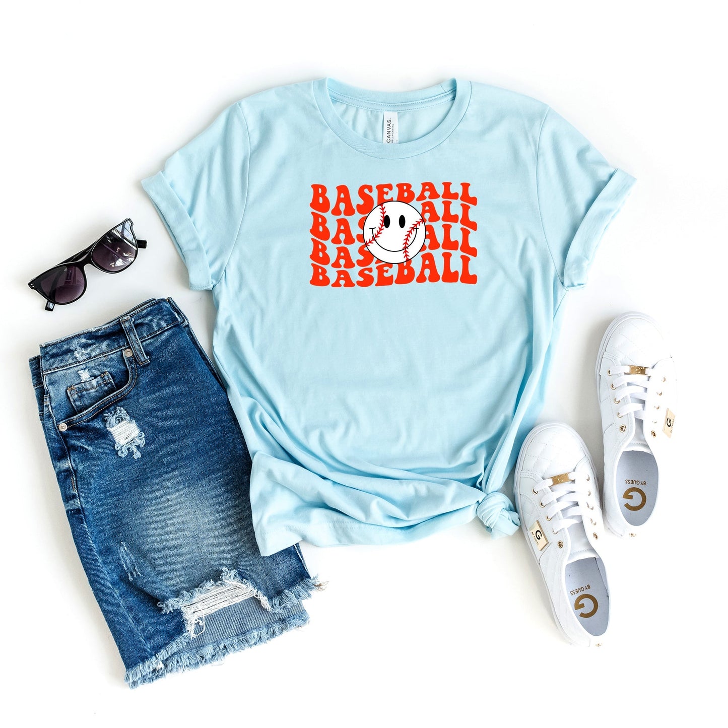 Baseball Stacked Smiley Face | Short Sleeve Crew Neck