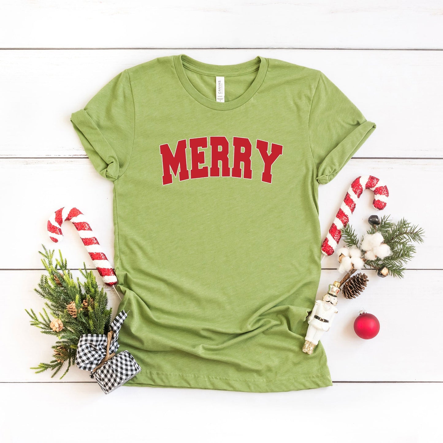 Merry Varsity White Outline | Short Sleeve Crew Neck