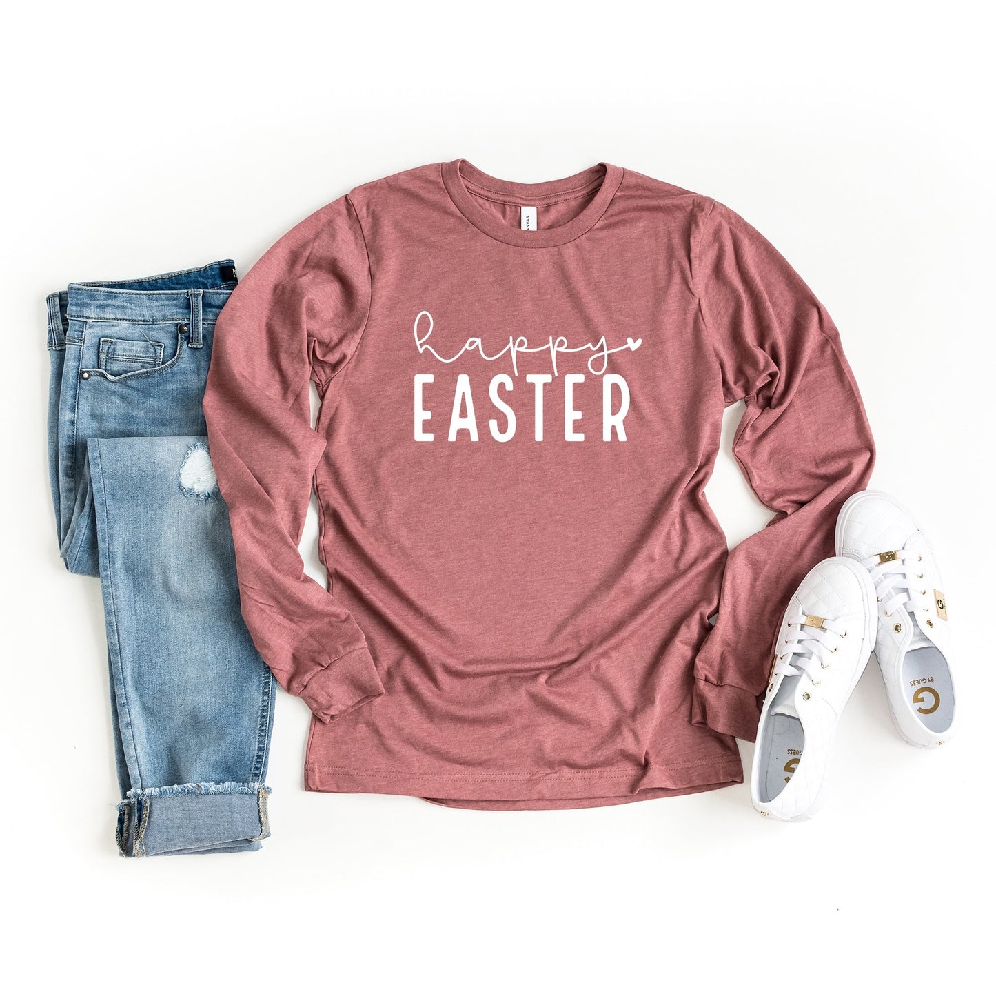 Happy Easter With Heart | Long Sleeve Crew Neck