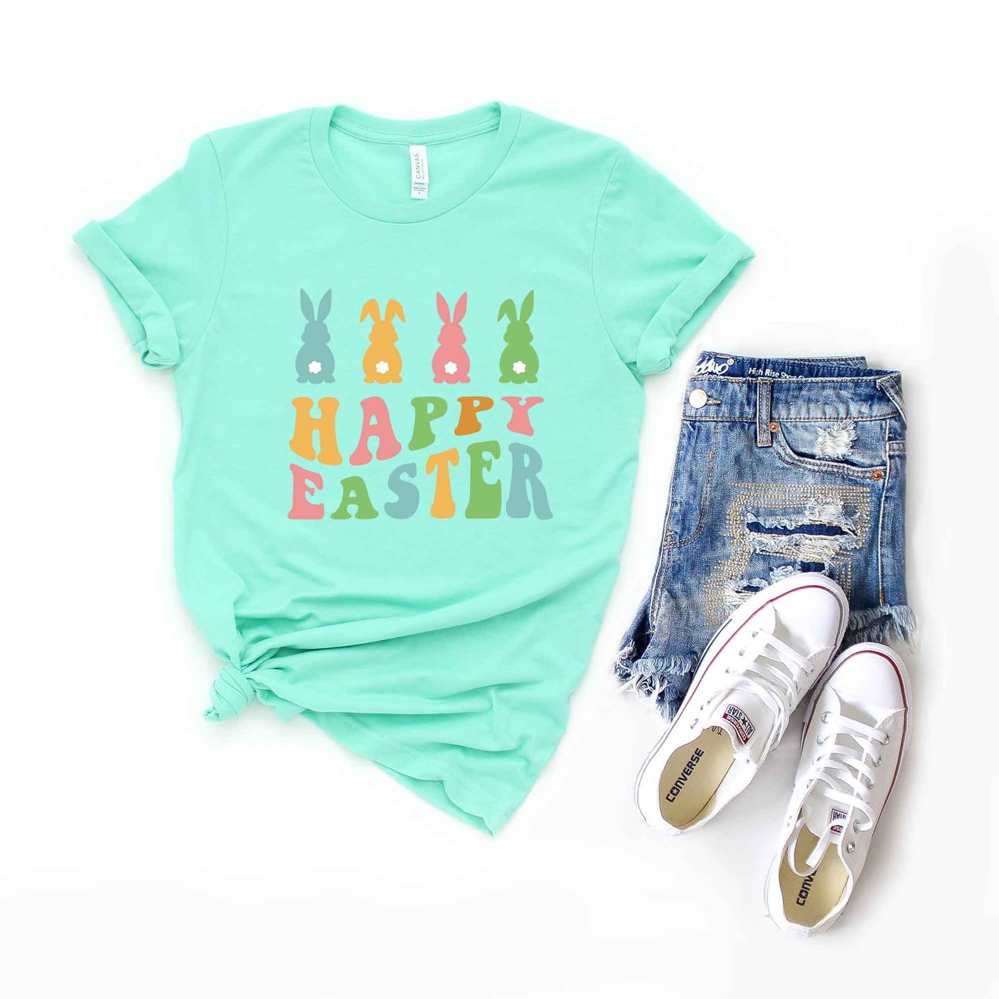 Happy Easter Pastel Bunnies | Short Sleeve Crew Neck