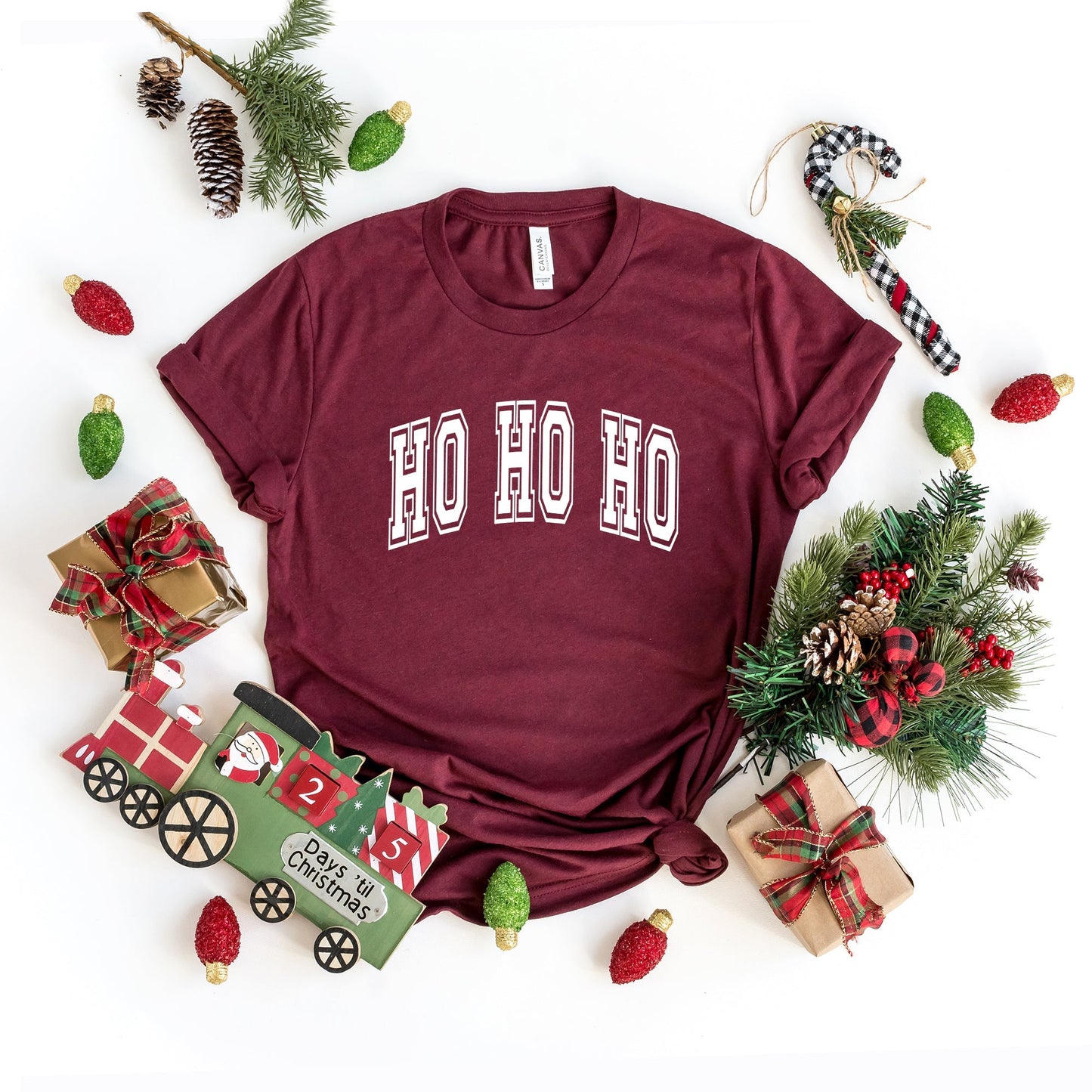 Ho Ho Ho Varsity Thick Outline | Short Sleeve Graphic Tee