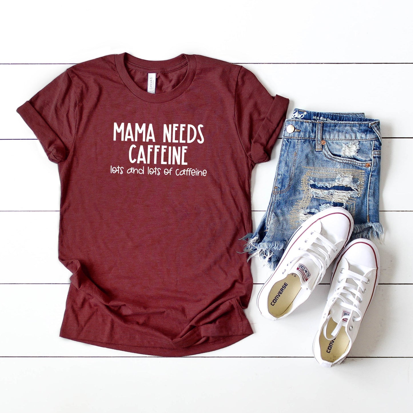 Mama Needs Caffeine Lots and Lots of Caffeine | Short Sleeve Crew Neck