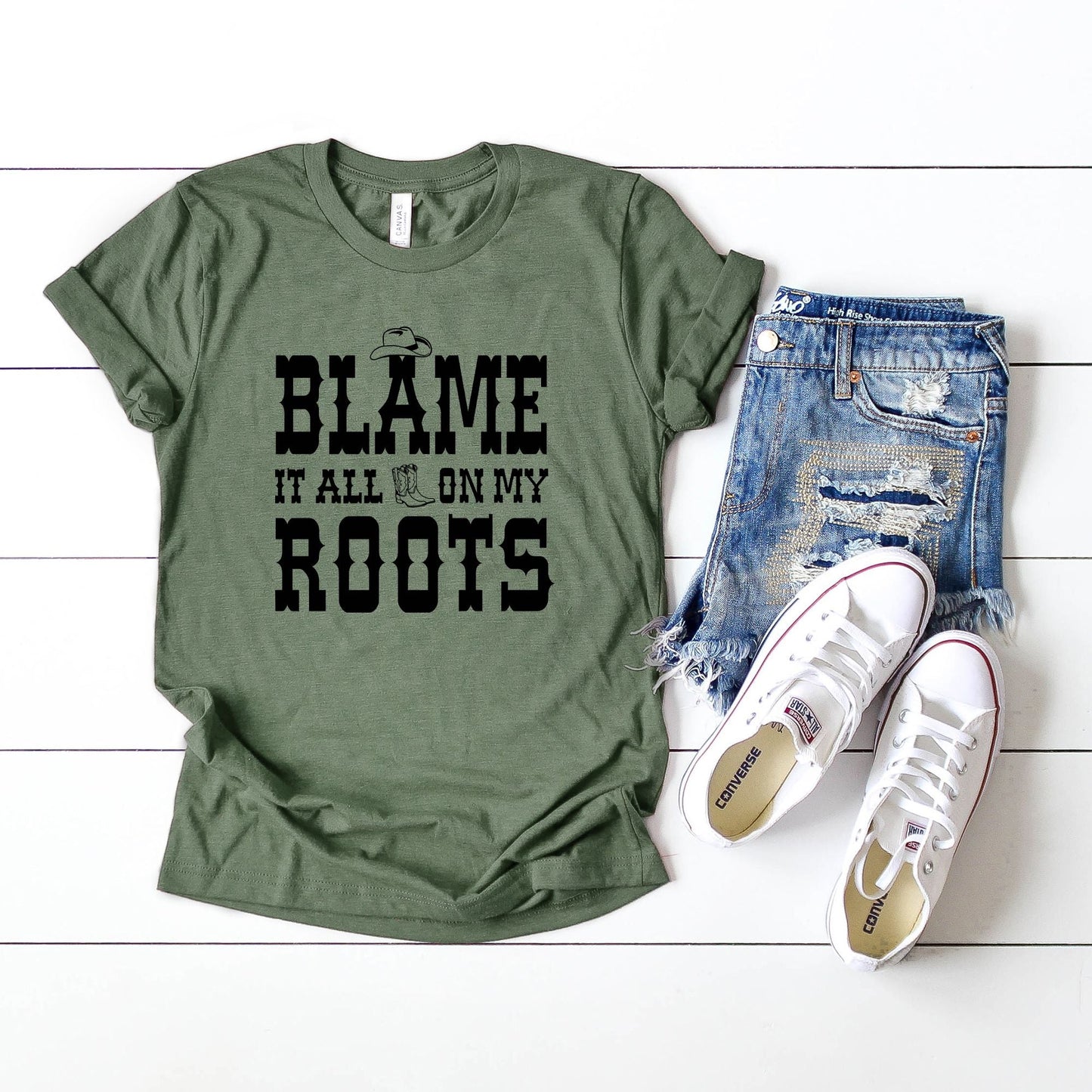Blame It On My Roots Hat and Boots | Short Sleeve Crew Neck