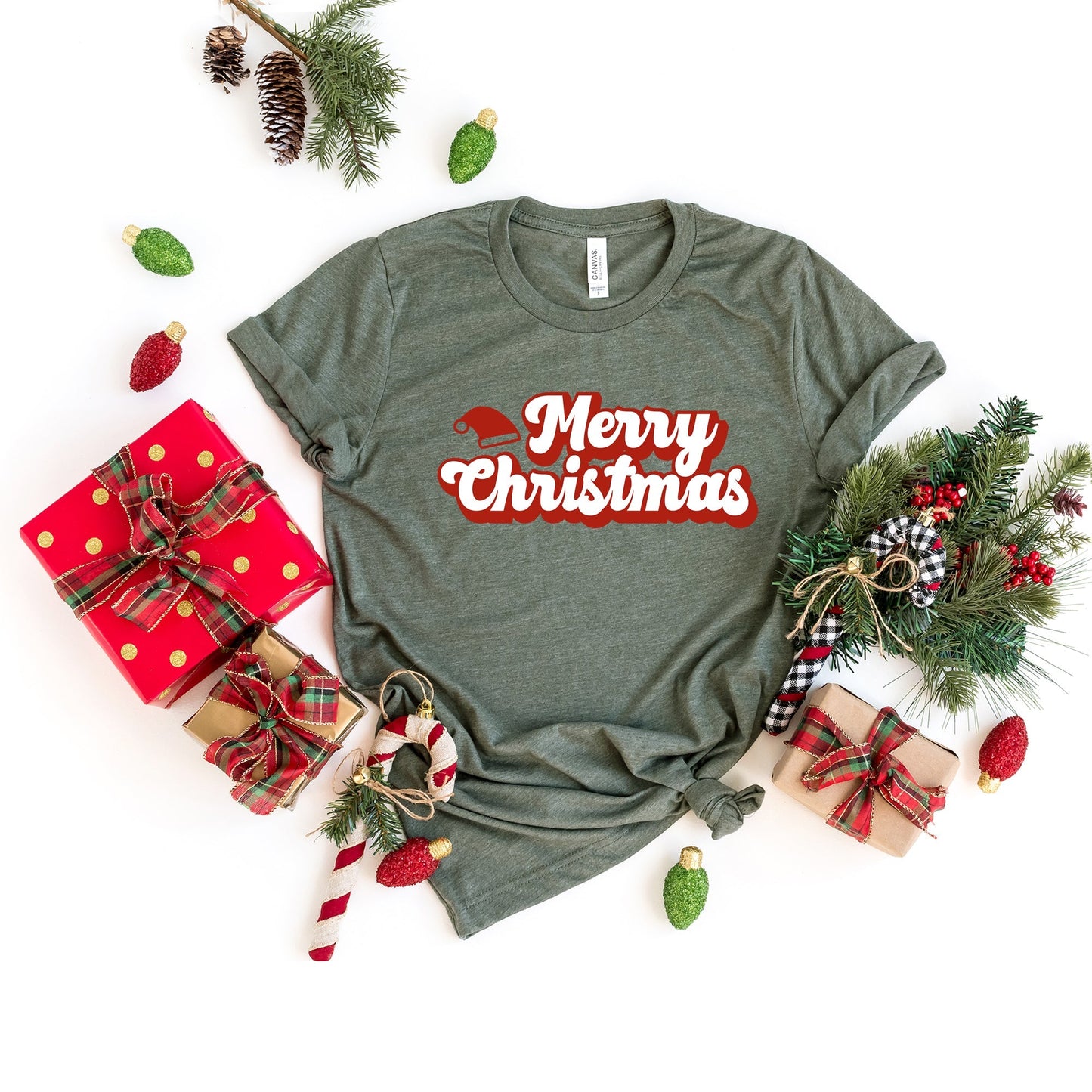Merry Christmas Hat | Short Sleeve Crew Neck