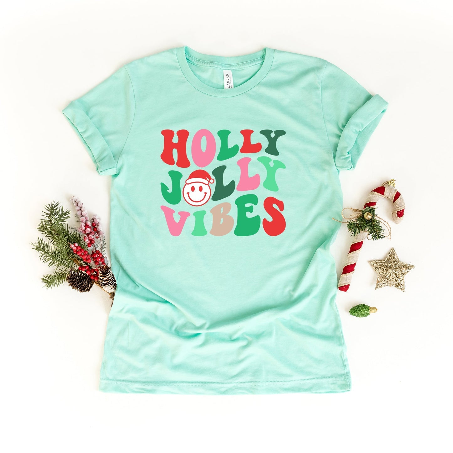 Holly Jolly Vibes Smile | Short Sleeve Crew Neck
