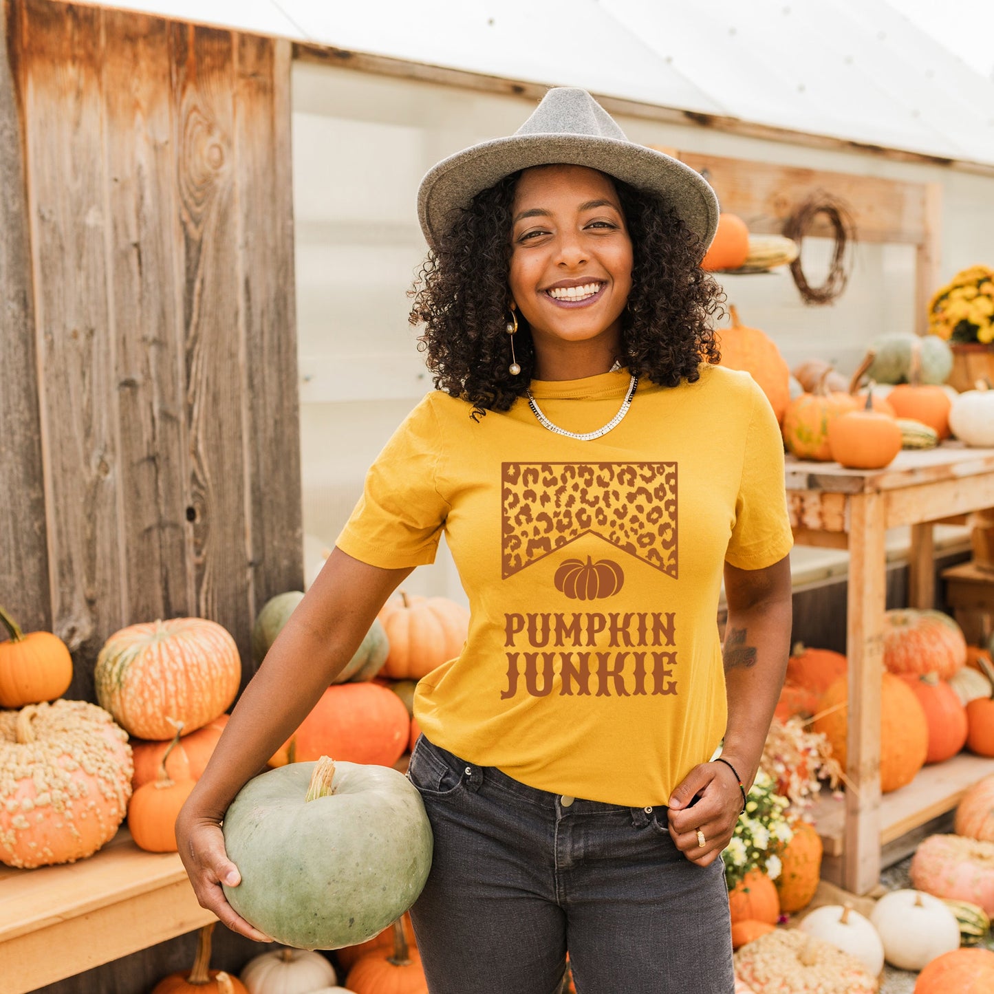 Leopard Pumpkin Junkie | Short Sleeve Crew Neck
