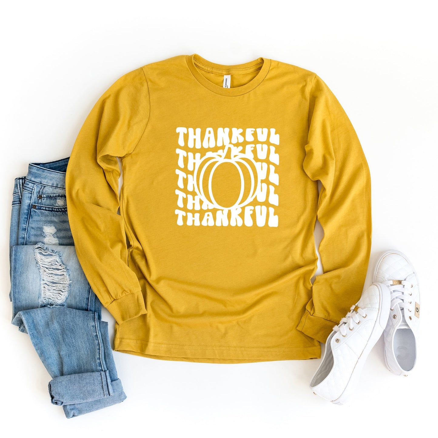 Stacked Thankful Pumpkin | Long Sleeve Crew Neck