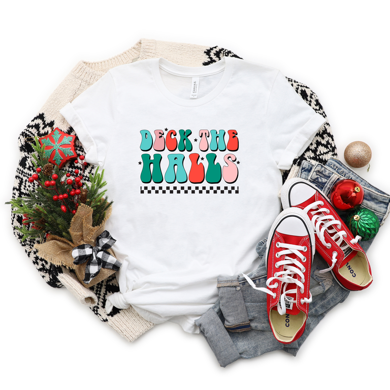 Retro Deck The Halls Checkered | Short Sleeve Crew Neck