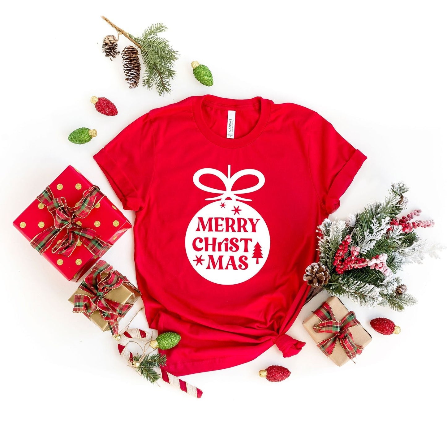 Merry Christmas Ornament | Short Sleeve Crew Neck