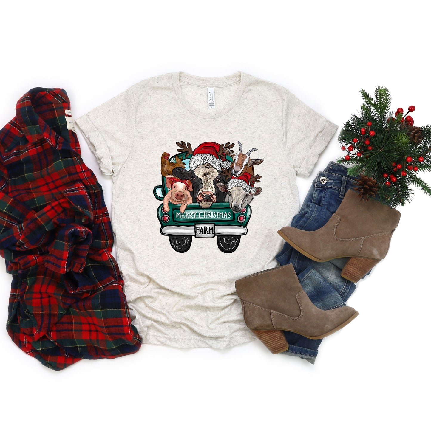 Merry Christmas Farm Truck | Short Sleeve Crew Neck