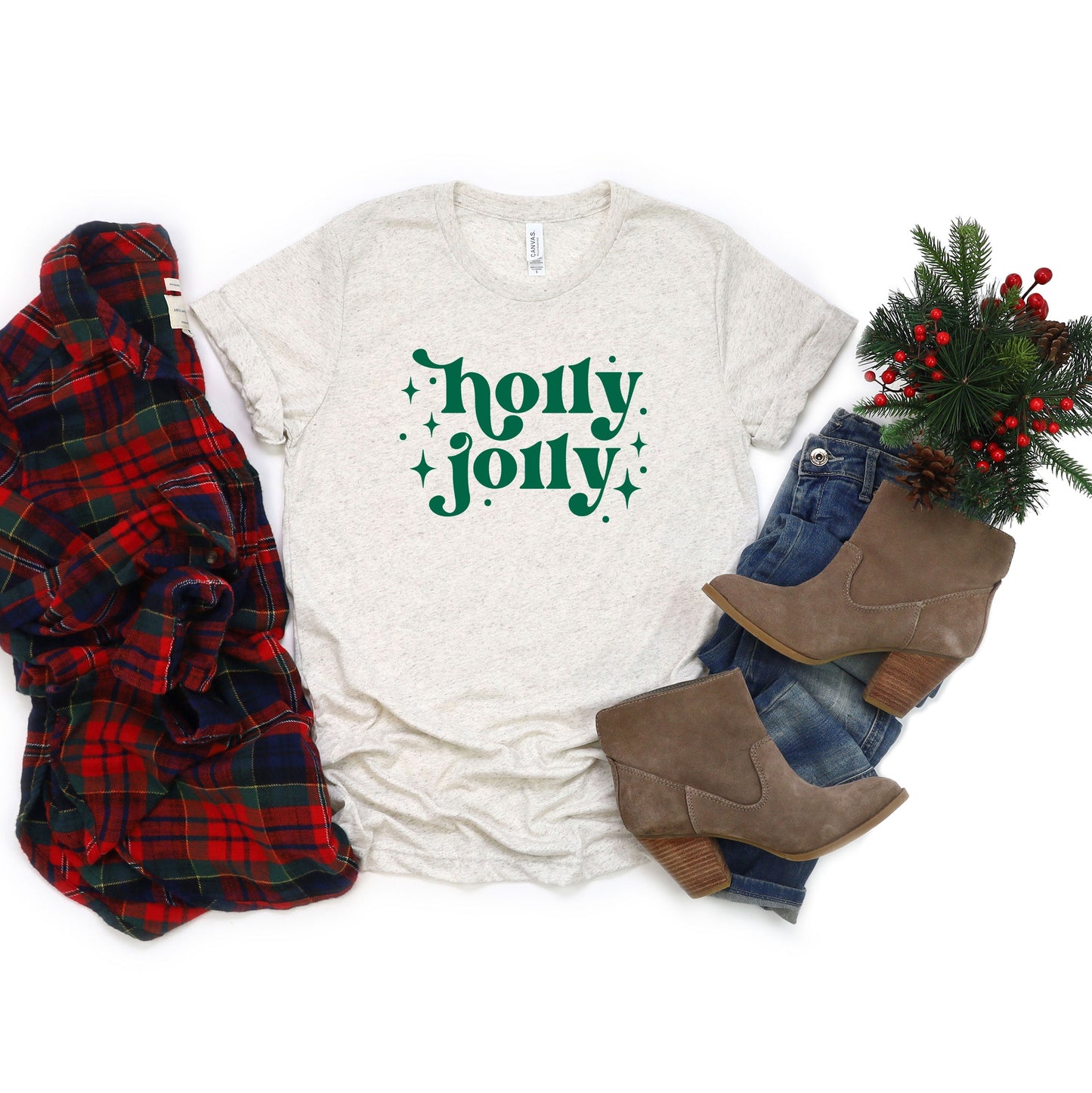 Whimsical Holly Jolly | Short Sleeve Crew Neck
