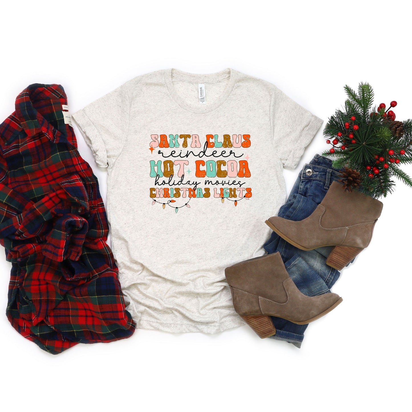 Santa Cocoa Christmas Lights | Short Sleeve Crew Neck