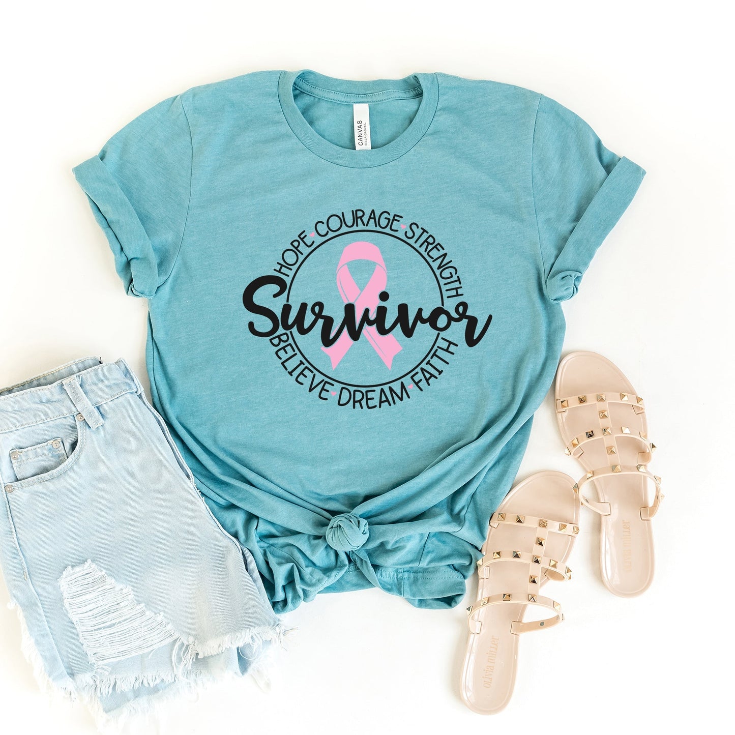 Breast Cancer Survivor Circle Words | Short Sleeve Crew Neck
