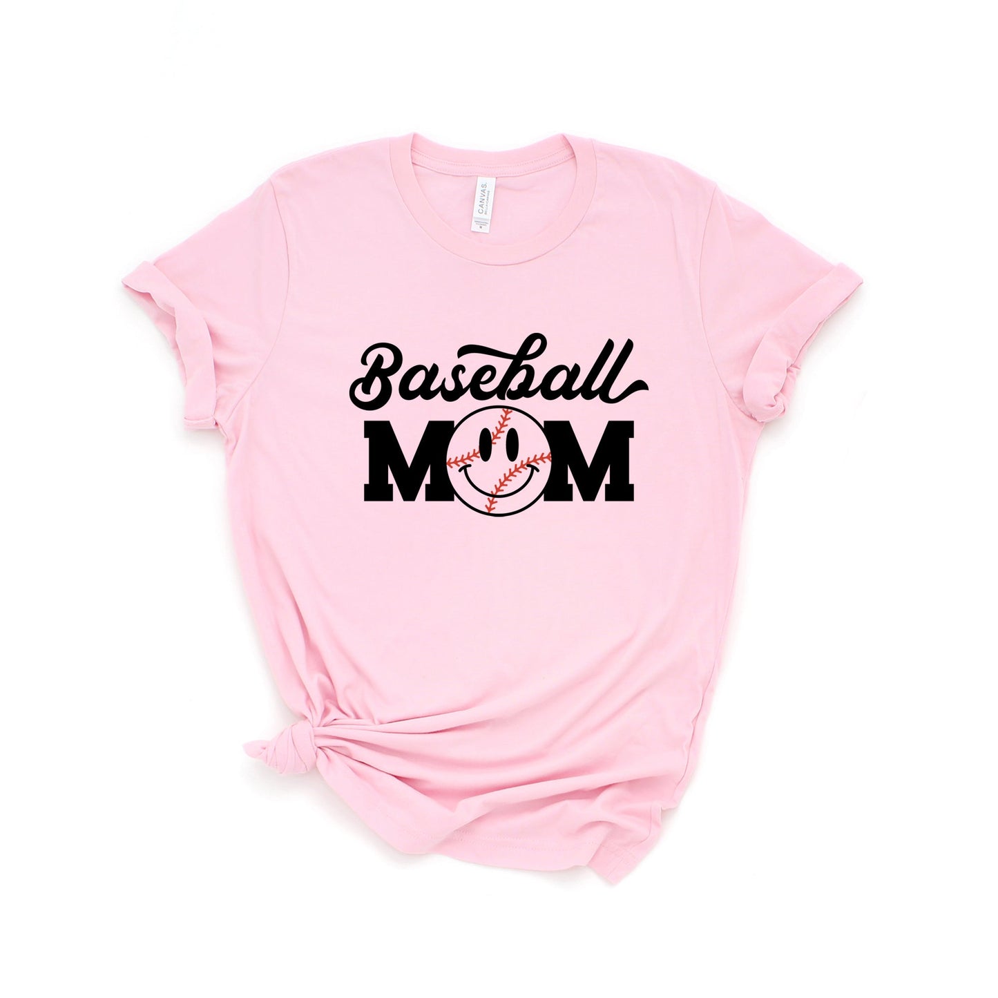 Baseball Mom Smiley Face | Short Sleeve Crew Neck