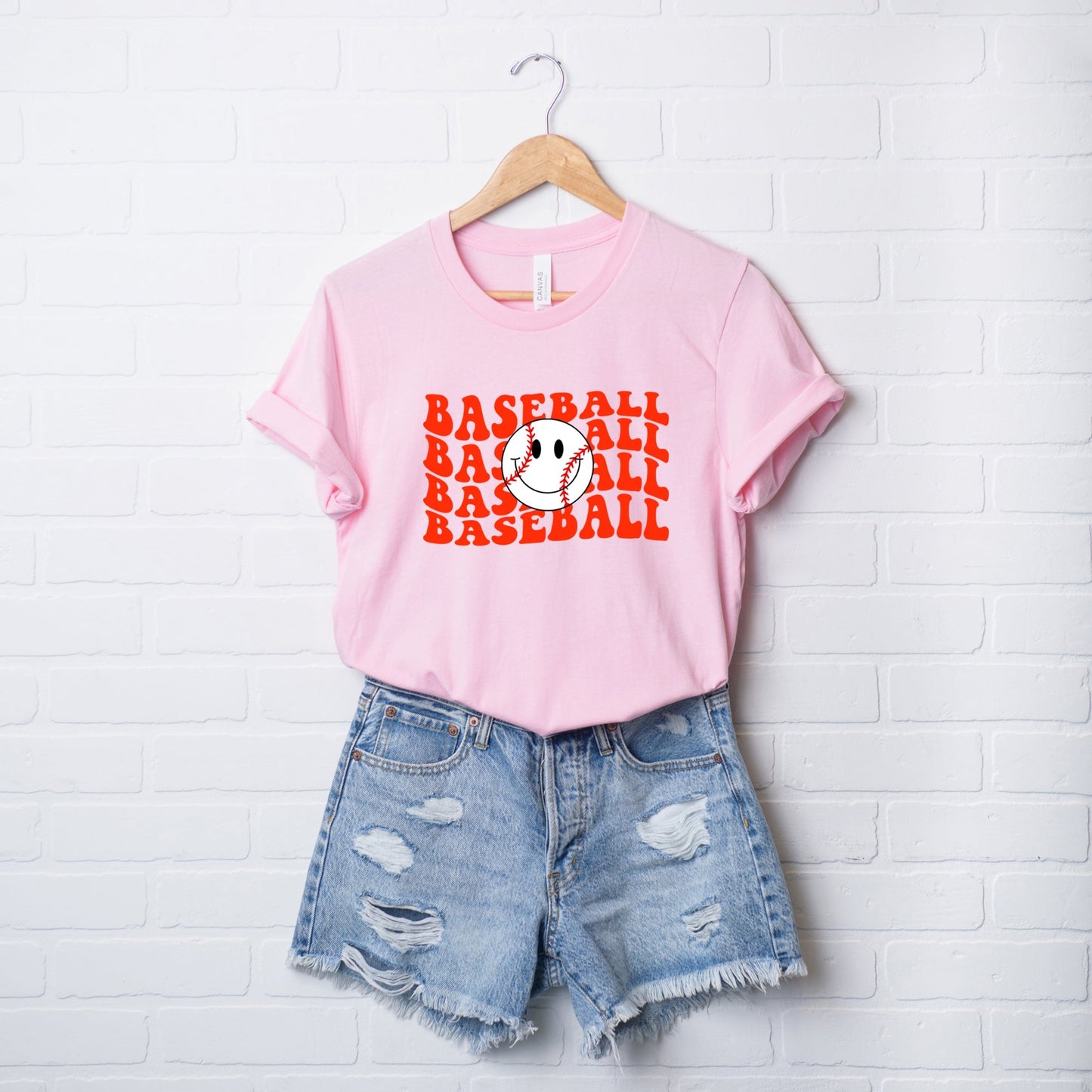 Baseball Stacked Smiley Face | Short Sleeve Crew Neck