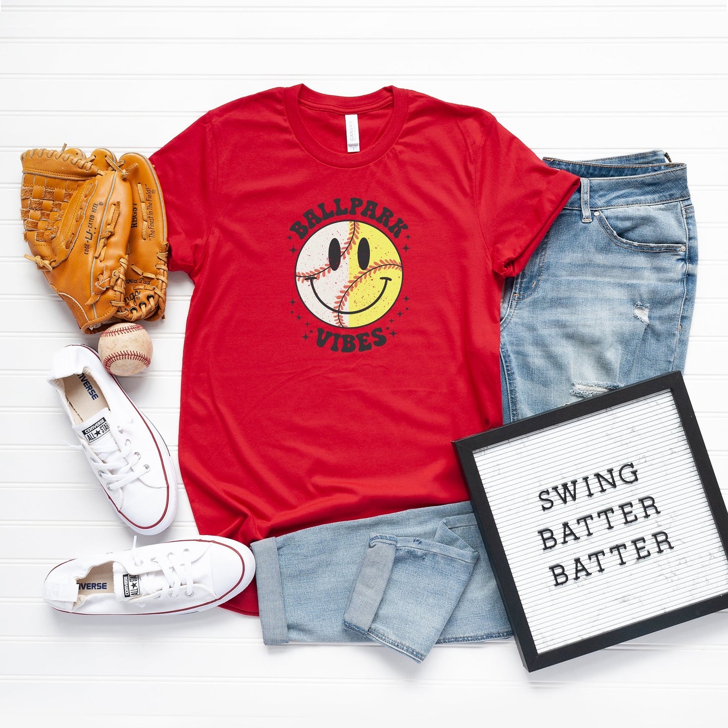 Vintage Ballpark Vibes Smiley Face | Short Sleeve Crew Neck