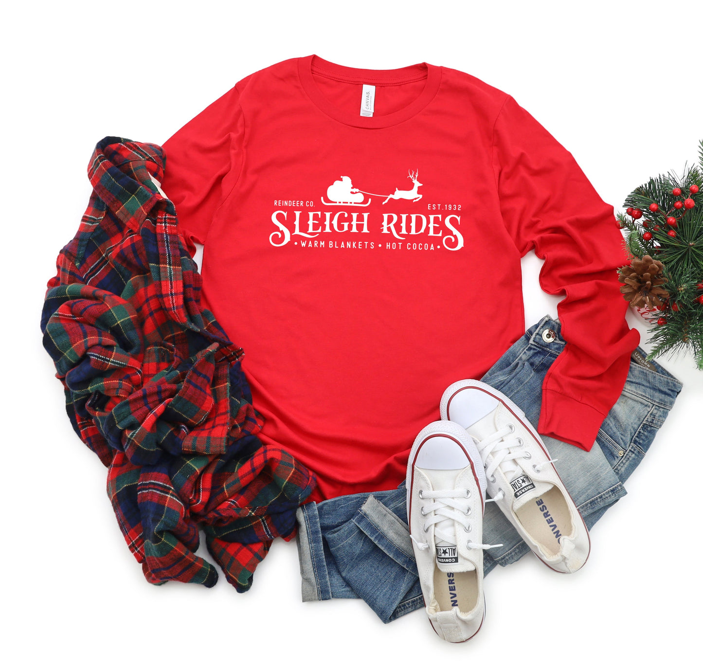 Sleigh Rides Reindeer | Long Sleeve Crew Neck