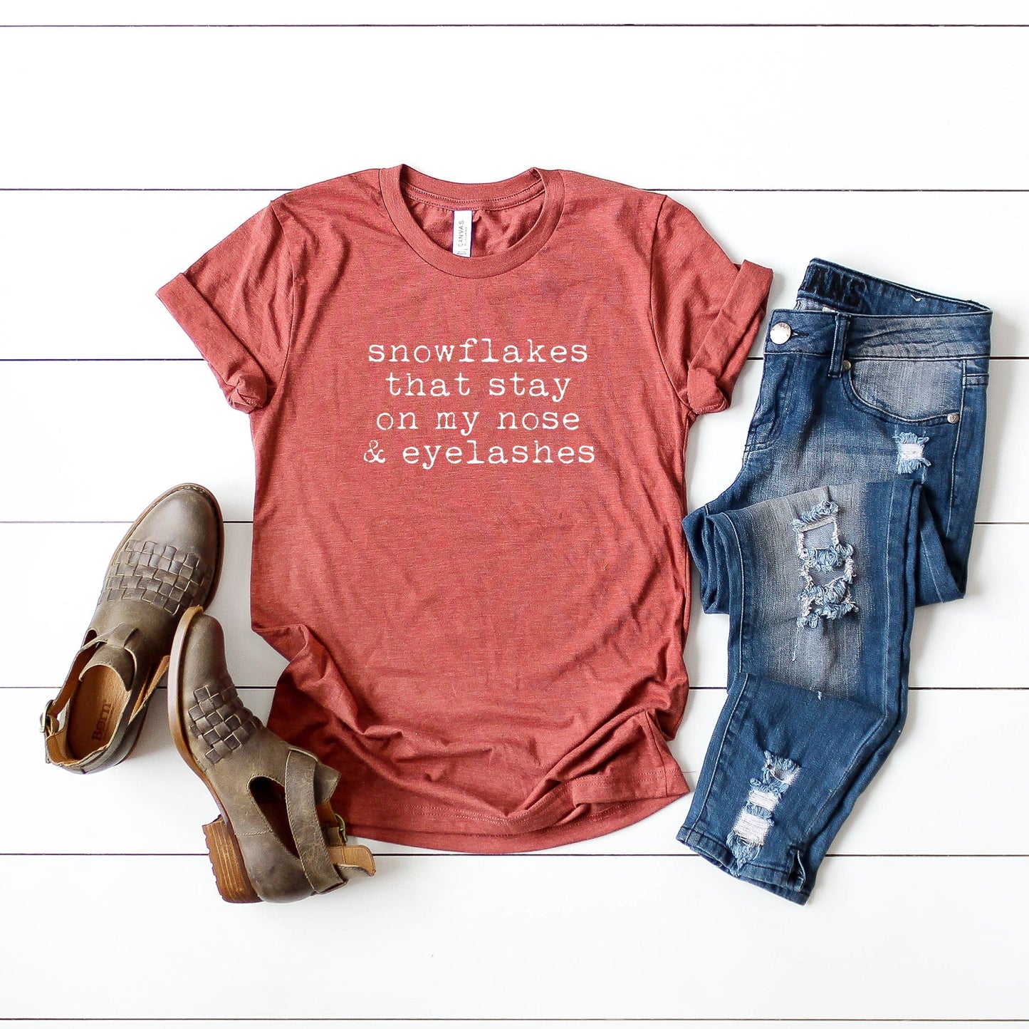 Snowflakes that Stay on my Nose & Eyelashes | Short Sleeve Crew Neck