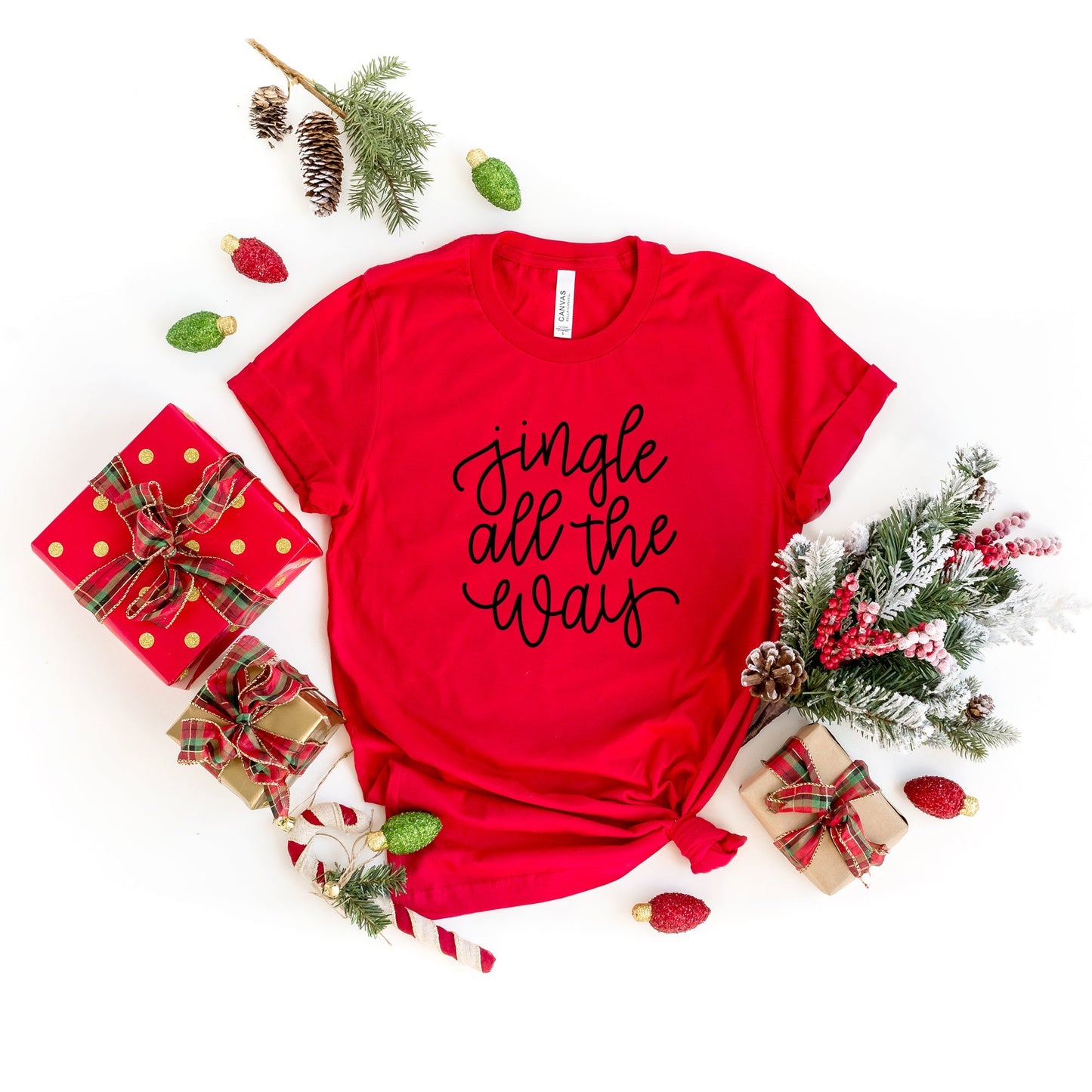 Jingle All The Way Cursive | Short Sleeve Crew Neck