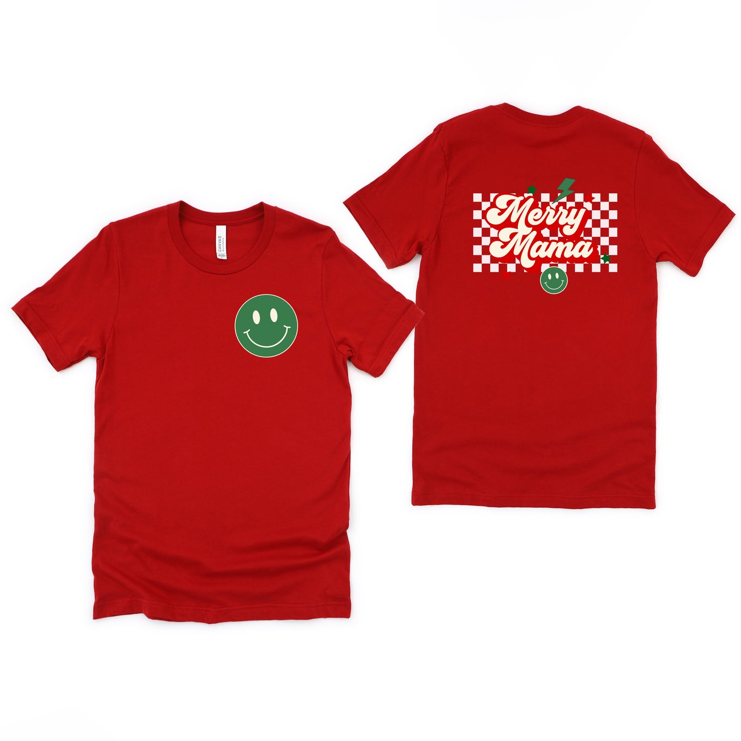 Merry Mama Checkered | Short Sleeve Crew Neck | Front And Back Ink