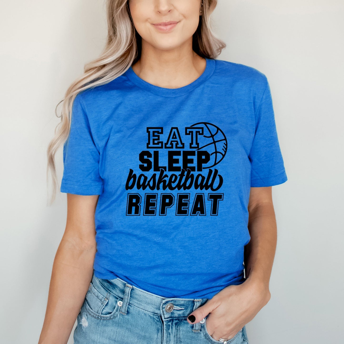 Eat Sleep Basketball Repeat With Ball | Short Sleeve Crew Neck