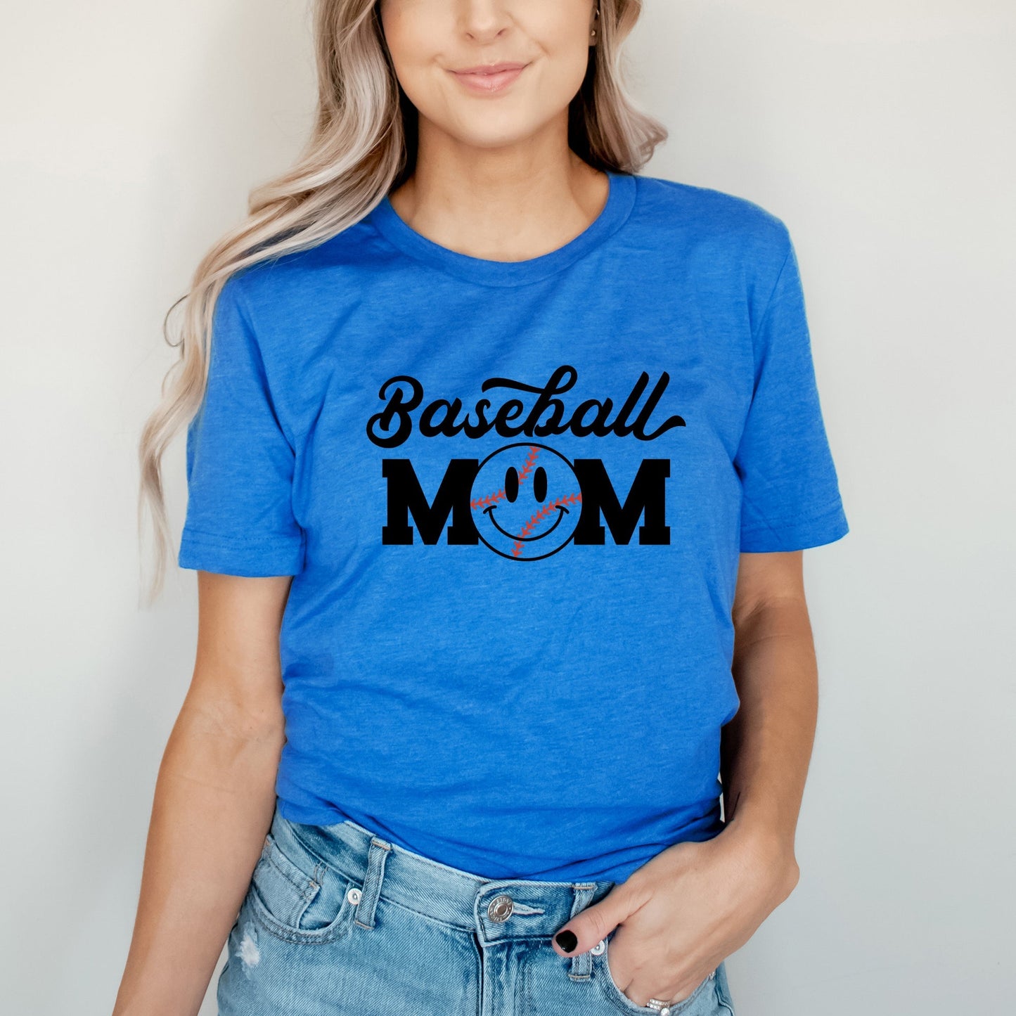 Baseball Mom Smiley Face | Short Sleeve Crew Neck