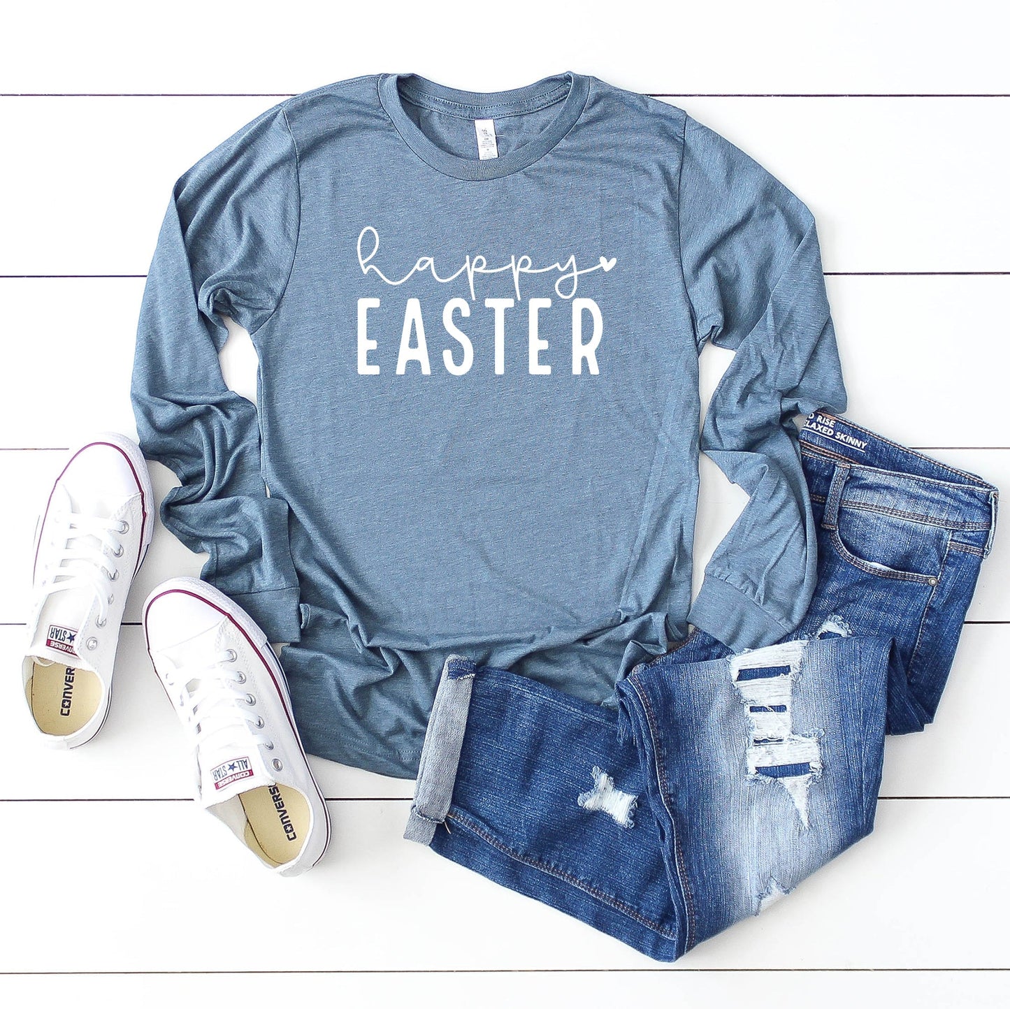 Happy Easter With Heart | Long Sleeve Crew Neck