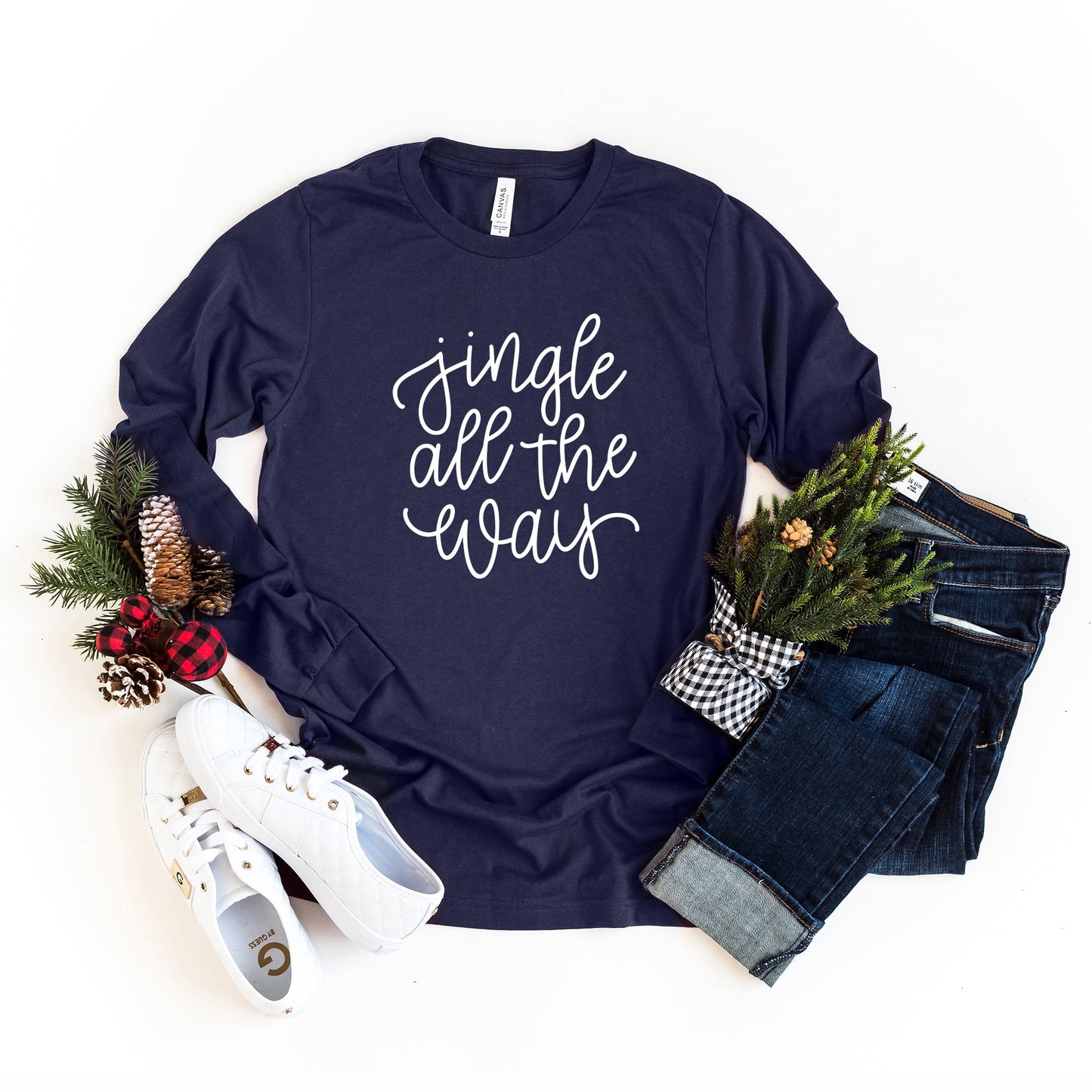 Jingle All The Way Cursive | Long Sleeve Crew Neck