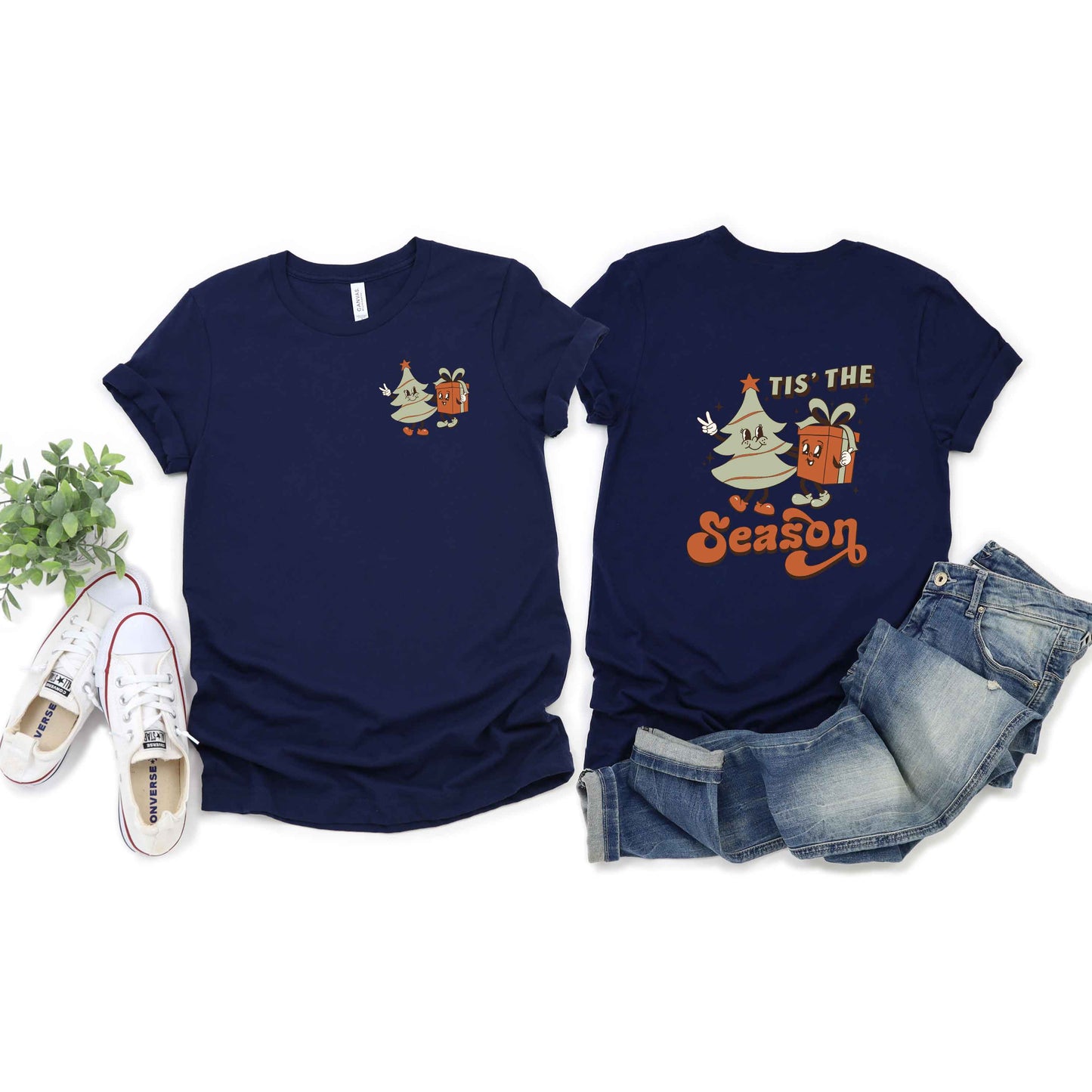 Retro Tis The Season Tree | Short Sleeve Crew Neck | Front And Back Ink