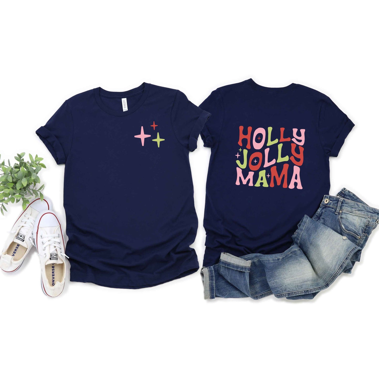Holly Jolly Mama Christmas | Short Sleeve Crew Neck | Front And Back Ink
