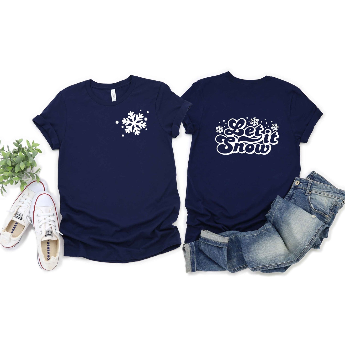 Retro Let It Snow | Short Sleeve Crew Neck | Front And Back Ink