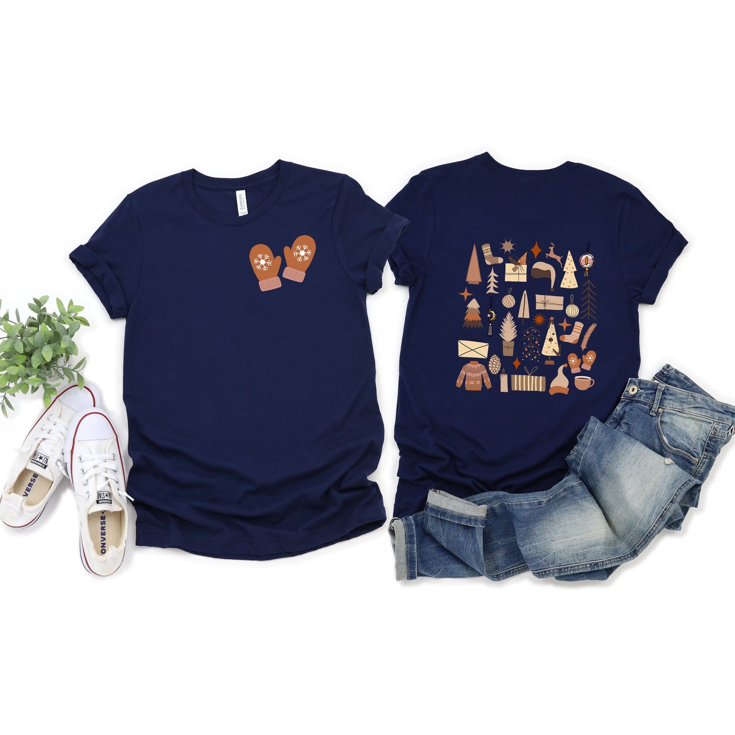 Boho Neutral Christmas Chart | Short Sleeve Crew Neck | Front And Back Ink