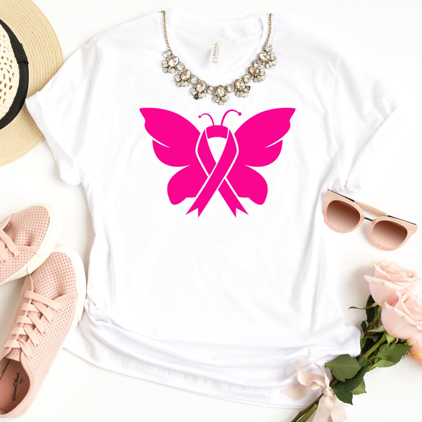 Butterfly Cancer Ribbon | Short Sleeve Graphic Tee