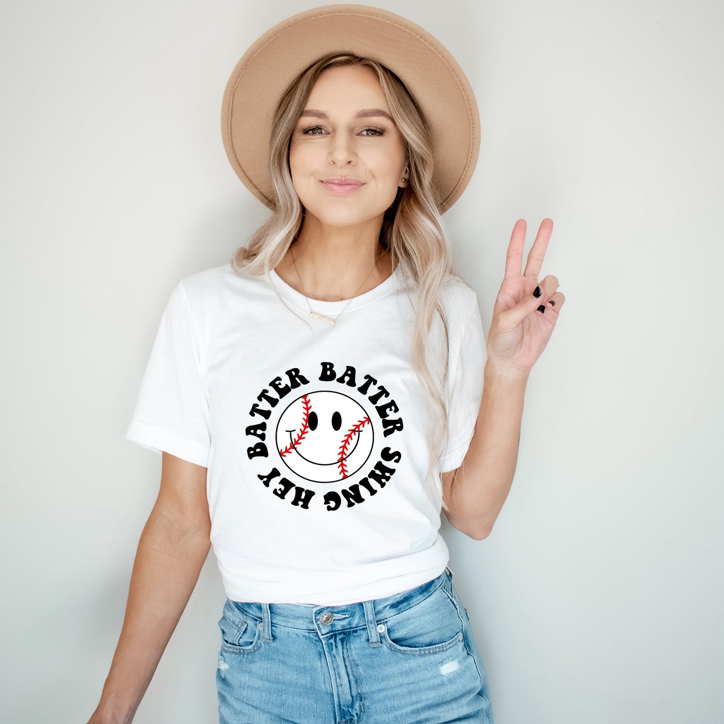 Hey Batter Batter Smiley Face | Short Sleeve Crew Neck