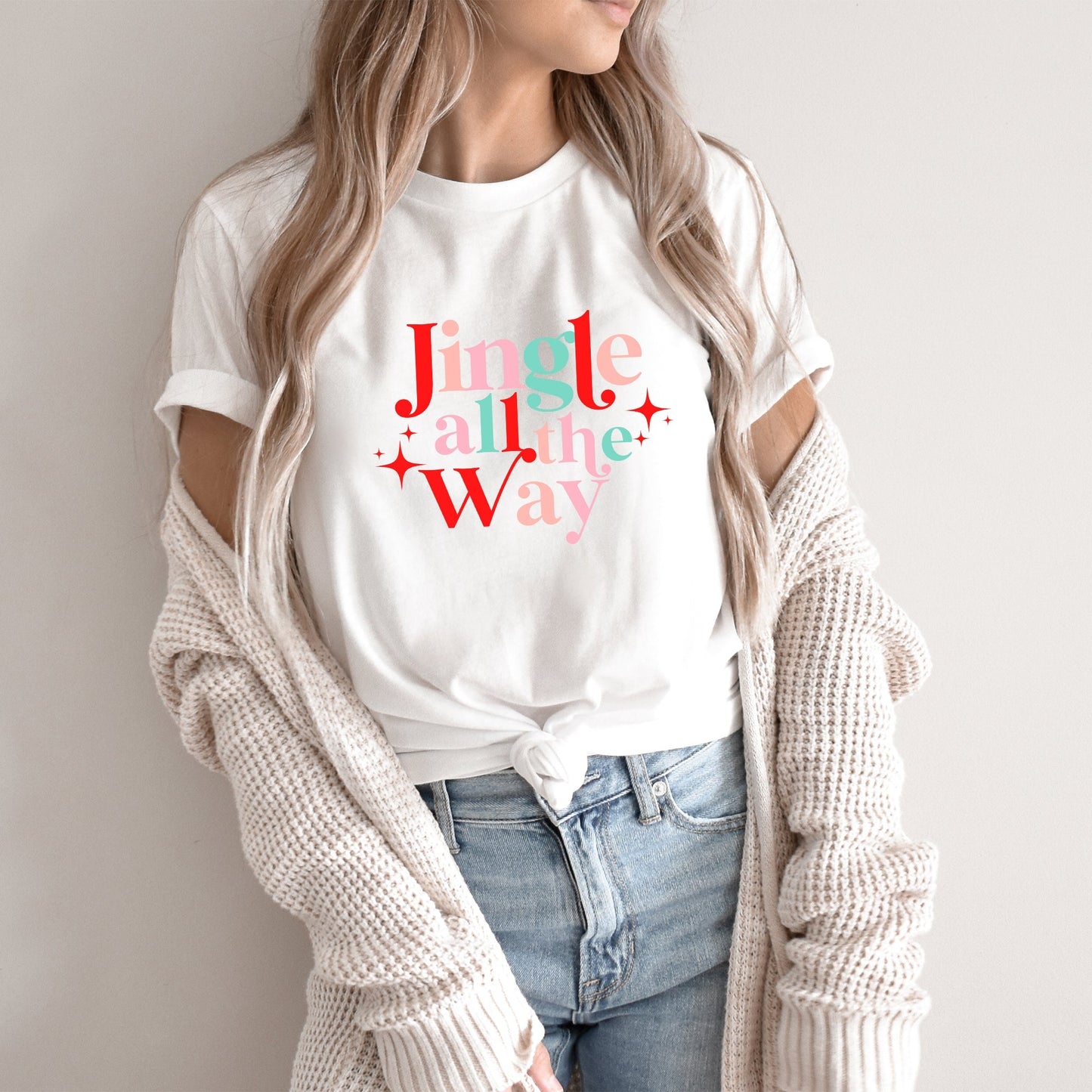 Jingle All The Way Colorful Stars | Short Sleeve Crew Neck