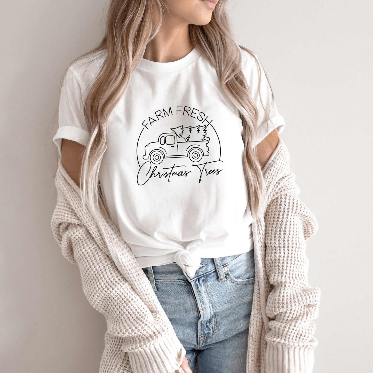 Farm Fresh Christmas Trees Cursive | Short Sleeve Crew Neck