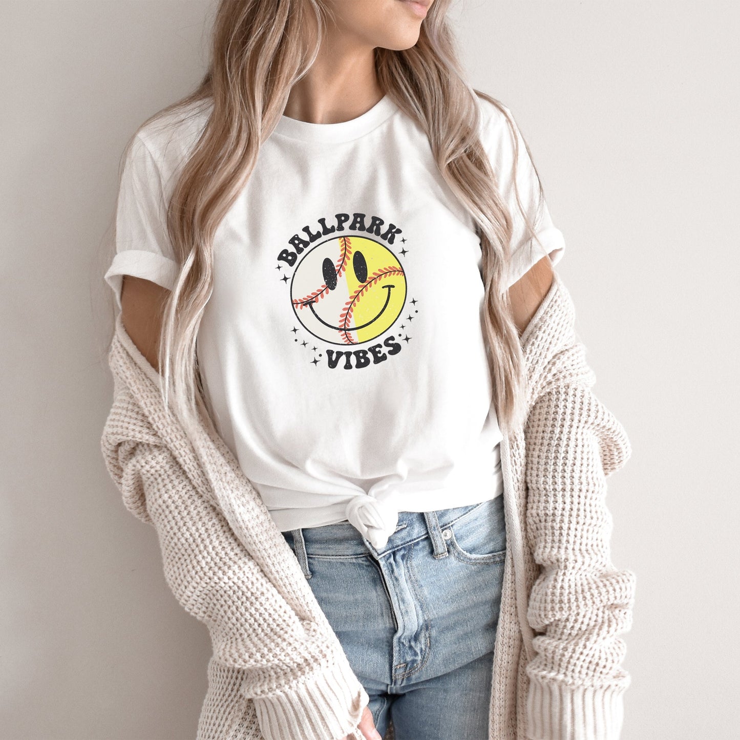 Vintage Ballpark Vibes Smiley Face | Short Sleeve Crew Neck