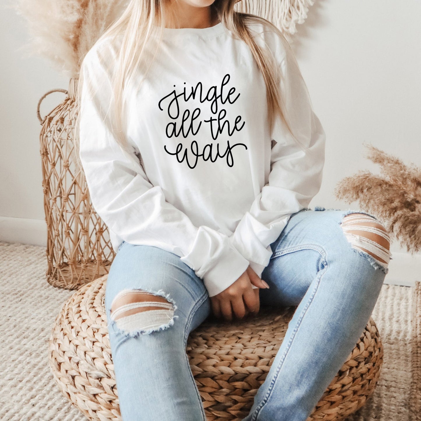 Jingle All The Way Cursive | Long Sleeve Crew Neck