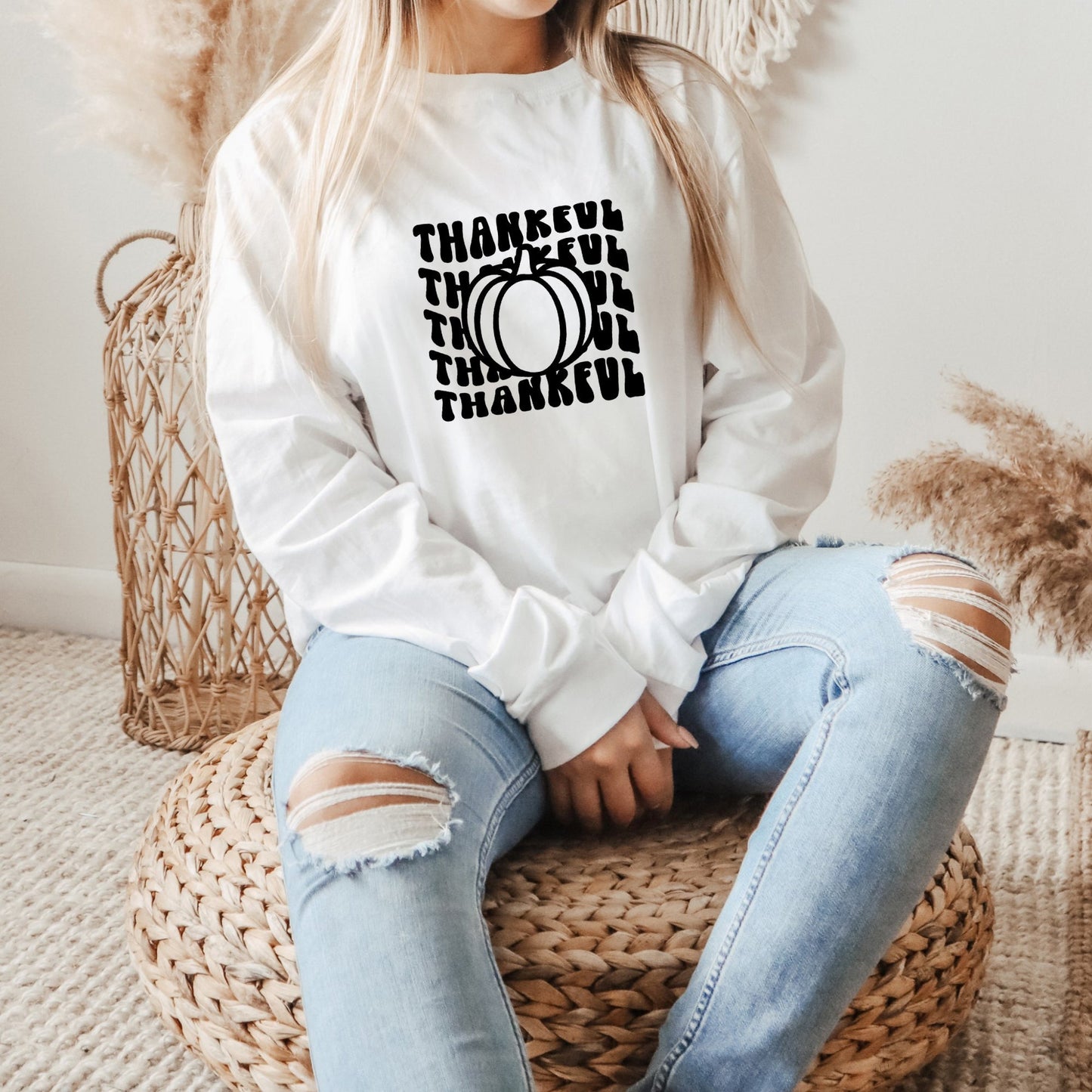 Stacked Thankful Pumpkin | Long Sleeve Crew Neck