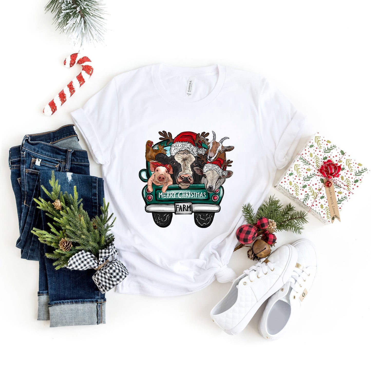 Merry Christmas Farm Truck | Short Sleeve Crew Neck