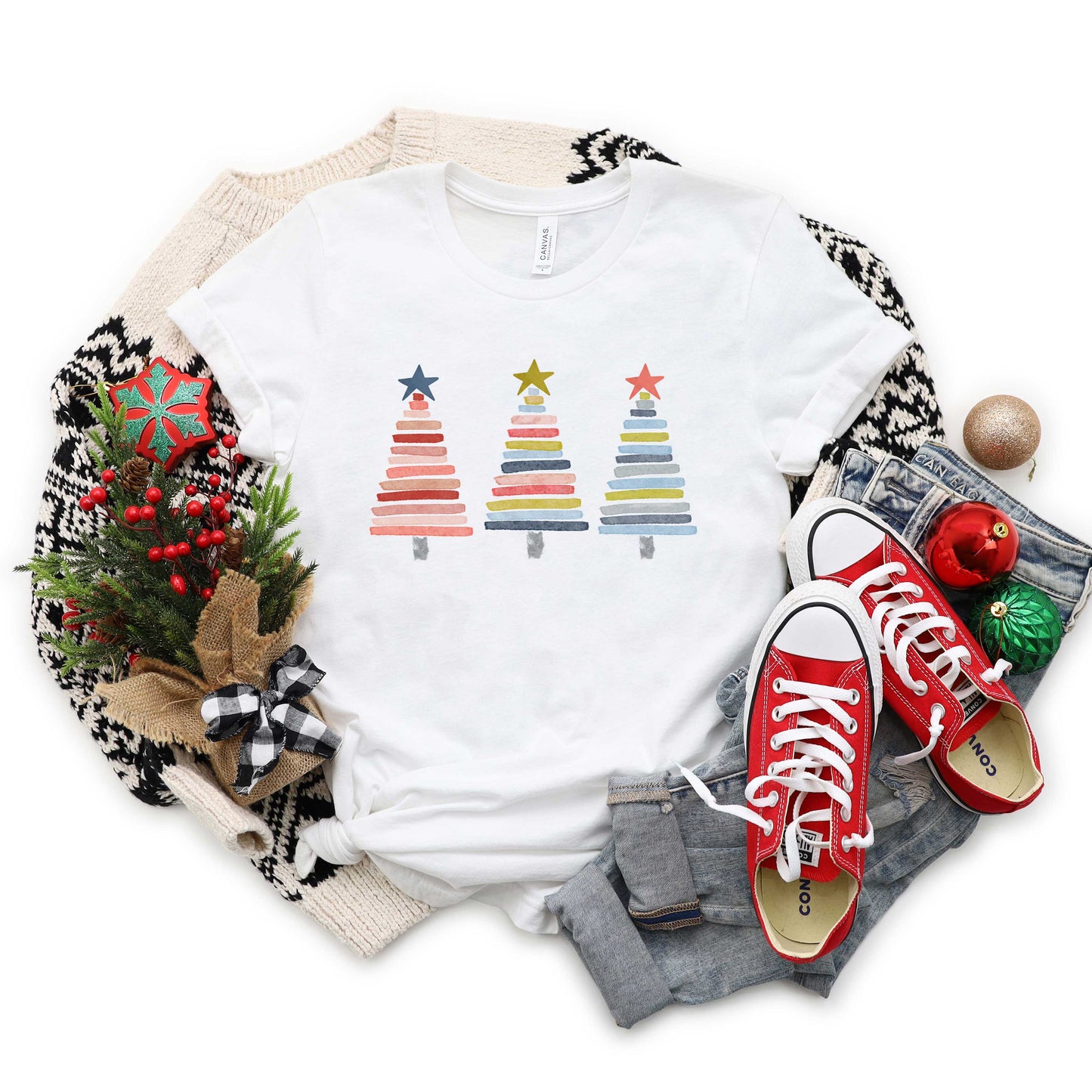Colorful Christmas Trees | Short Sleeve Crew Neck