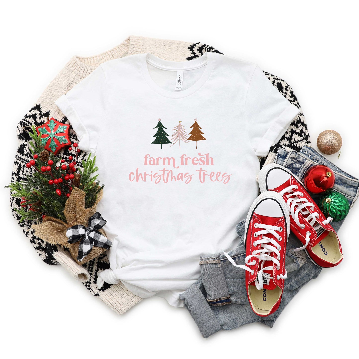 Boho Farm Fresh Christmas Trees | Short Sleeve Crew Neck