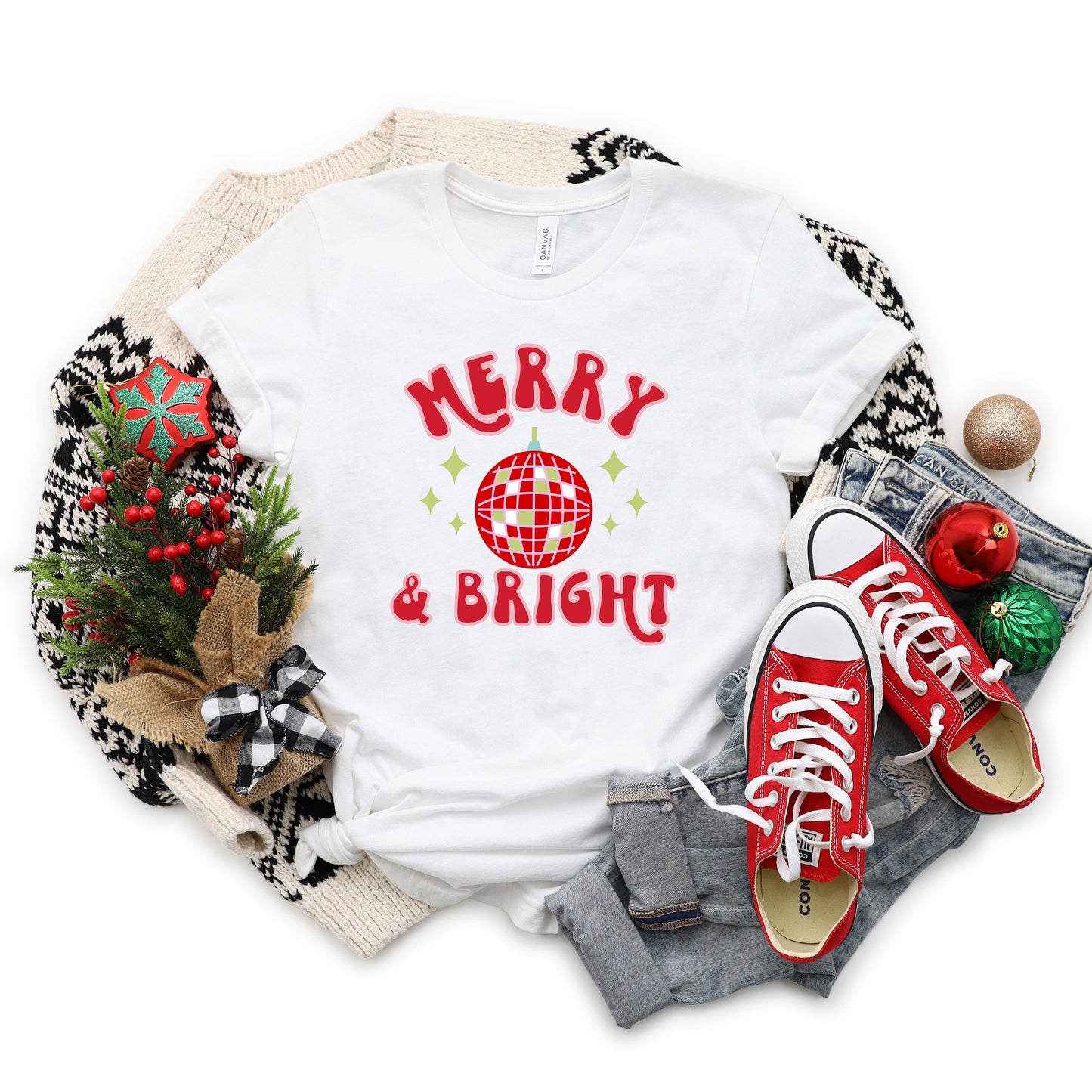 Merry And Bright Disco Ball | Short Sleeve Crew Neck