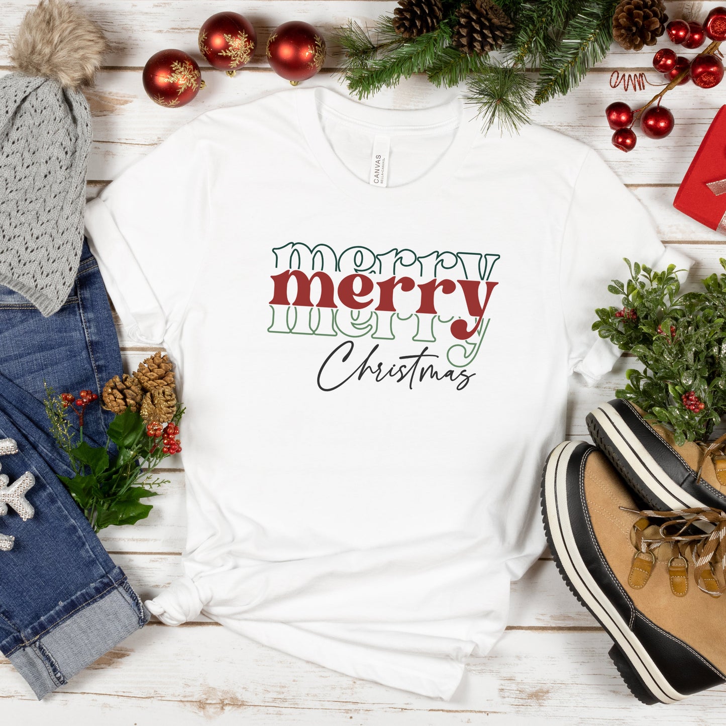 Merry Merry Merry Christmas | Short Sleeve Crew Neck