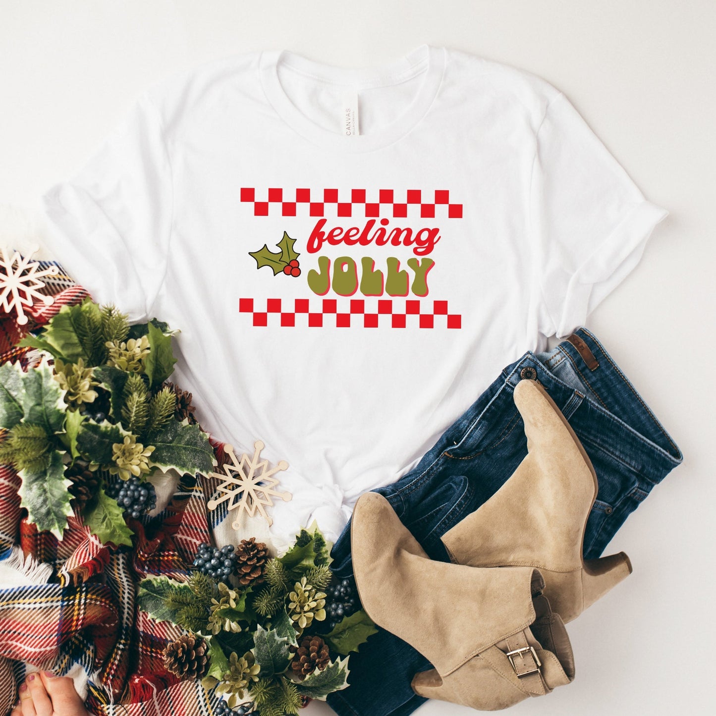 Feeling Jolly Checkered | Short Sleeve Crew Neck