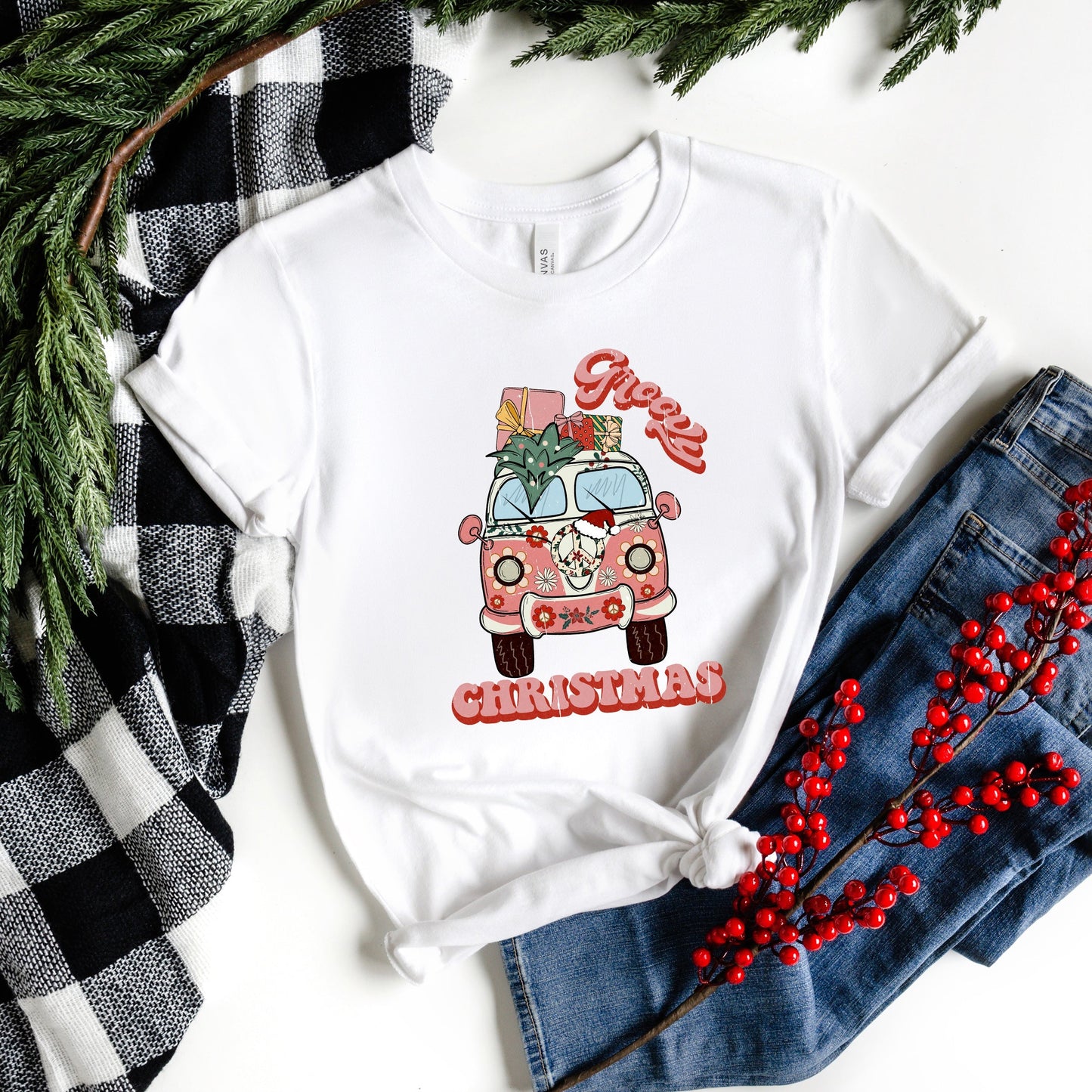 Retro Van Groovy Christmas | Short Sleeve Crew Neck