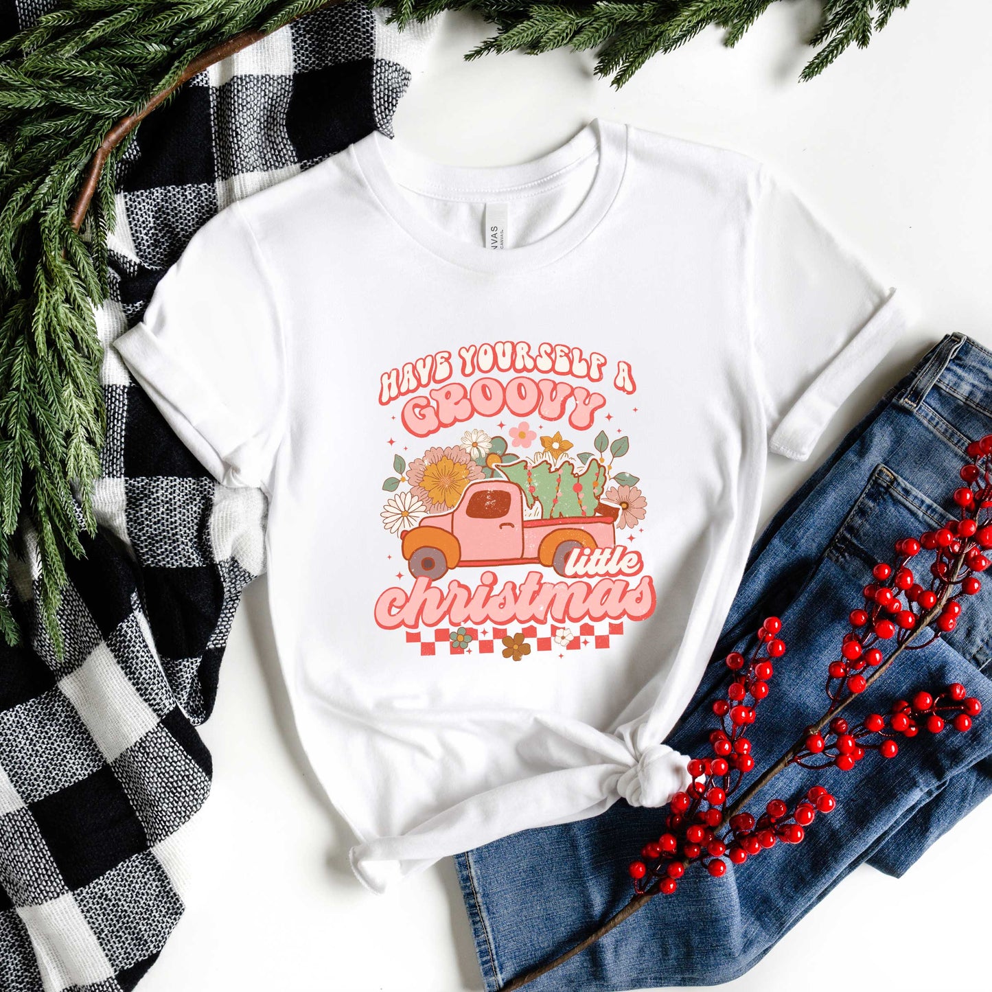 Groovy Little Christmas Truck | Short Sleeve Crew Neck
