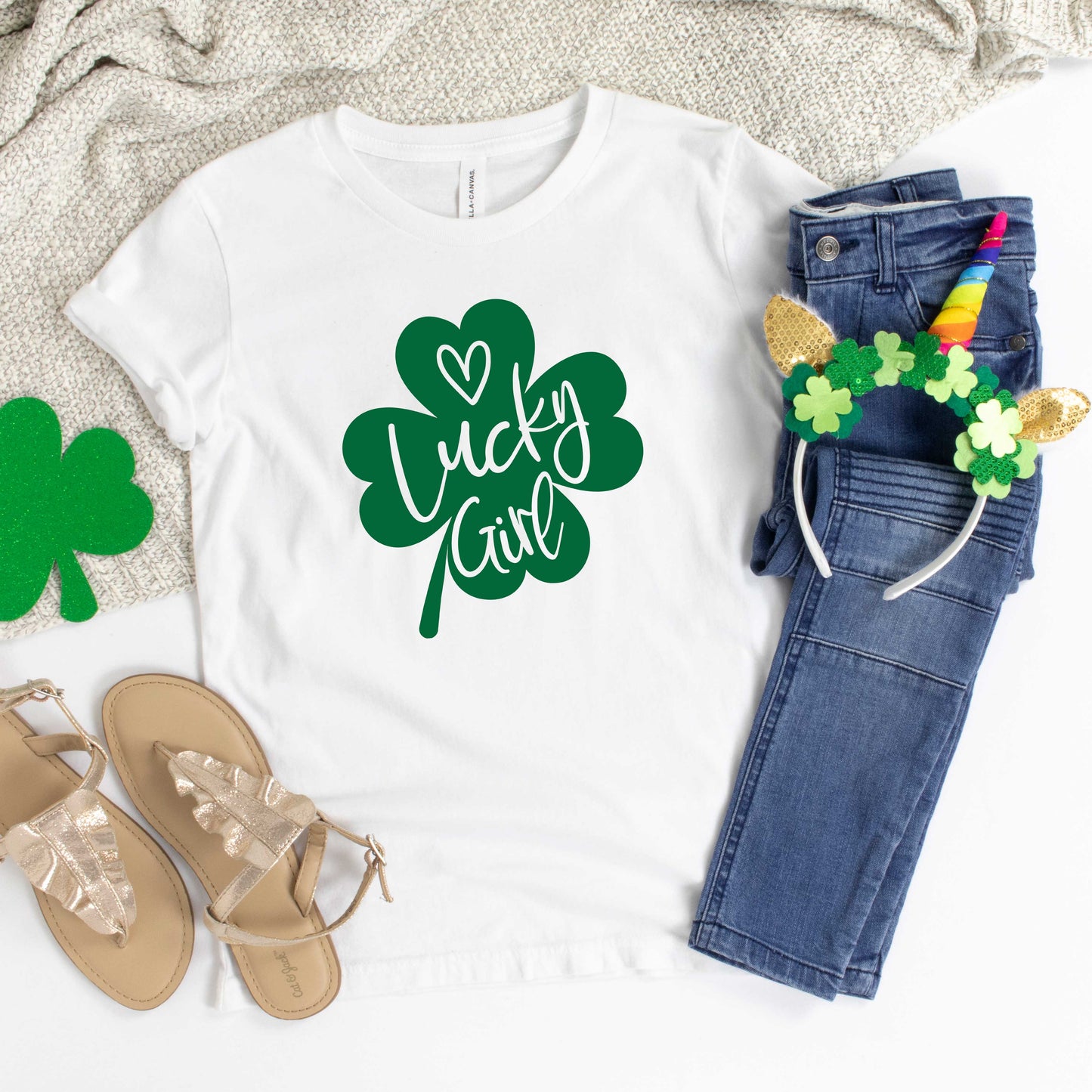 One Lucky Girl Heart -Kids | Short Sleeve Crew Neck